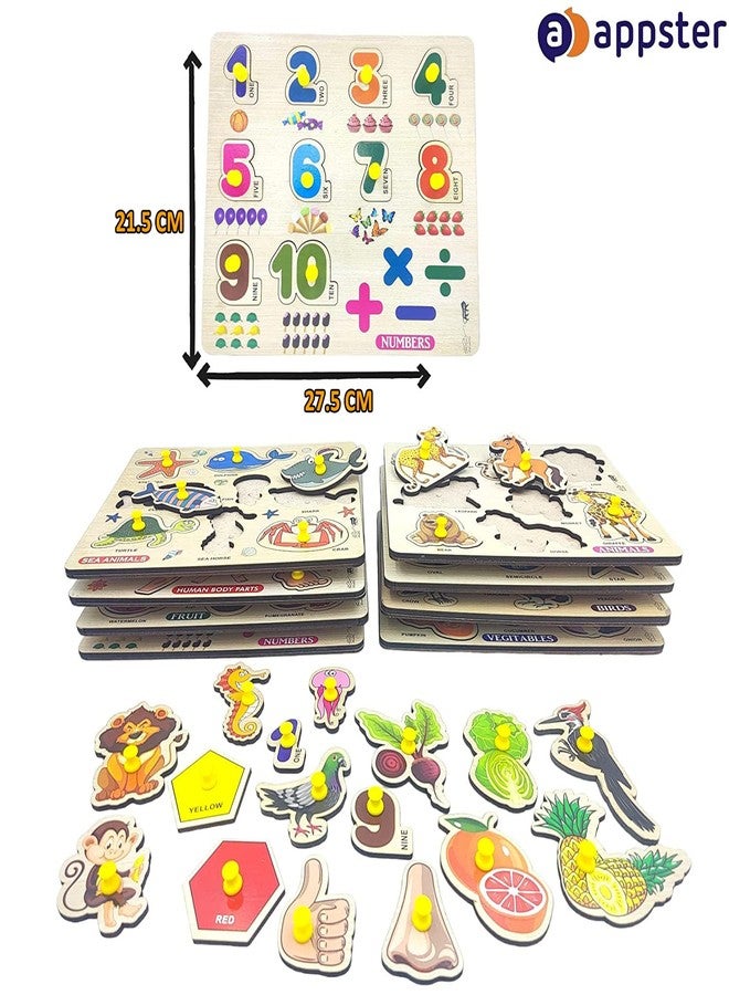 APPSTER ABCD, Animal, Vehicles, Shape Color, Numbers, Fruits, Vegetables & Body Parts Wooden Puzzle Toy for Kids Jigsaw Puzzles for Adults Baby Learning Educational Toys Board Game (8pcs Jumbo Size) - Image 2